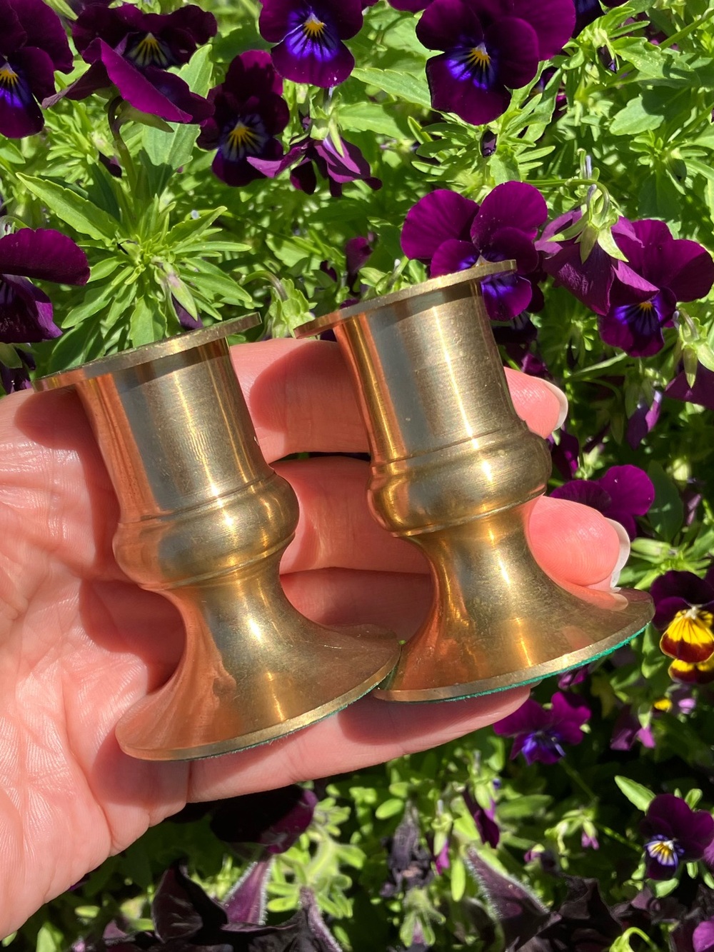 Pair of Whimsical Petite Vintage Brass Candle Holders for Witchy Vibes
